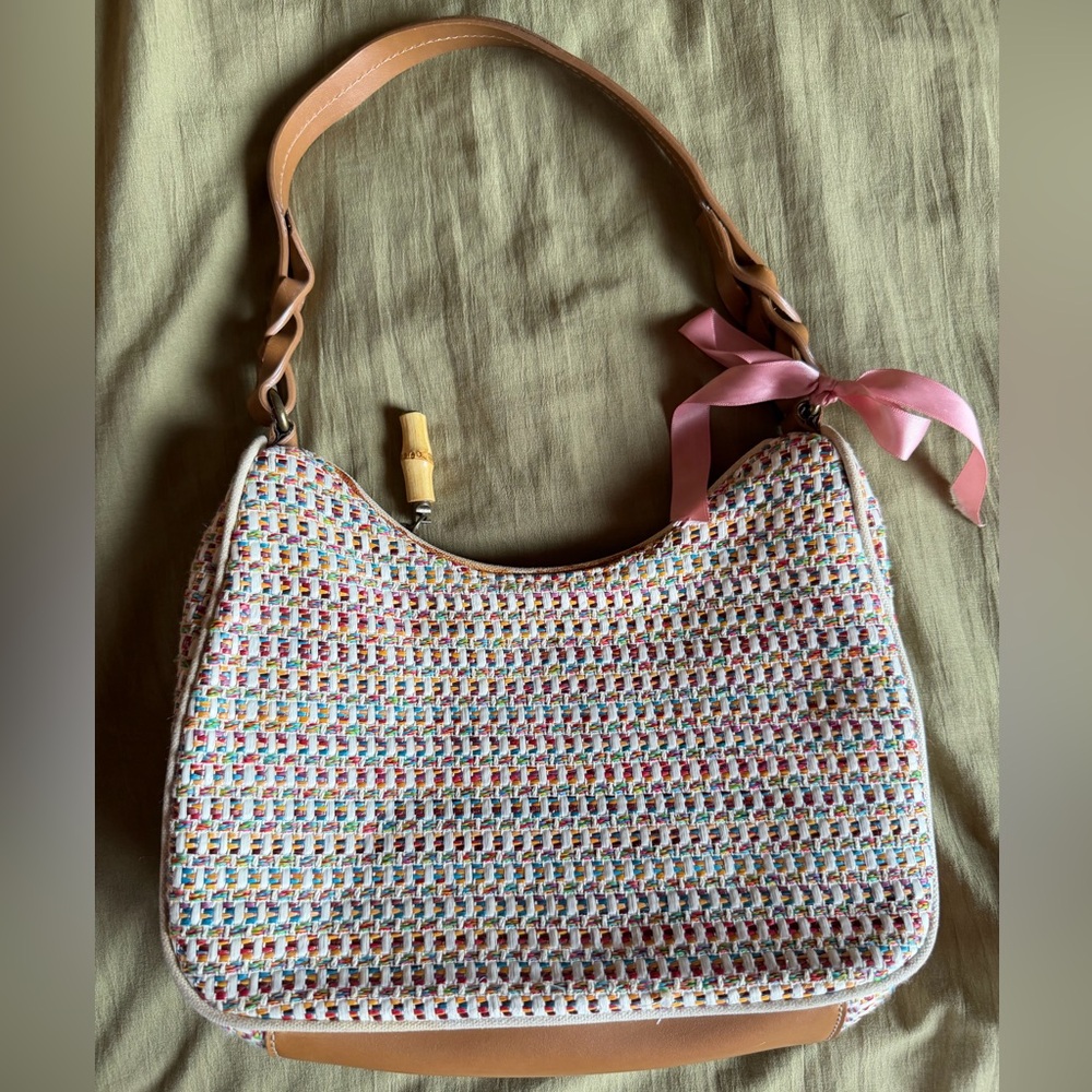 Fossil Multicolor Woven Shoulder Bag with Pink Accent